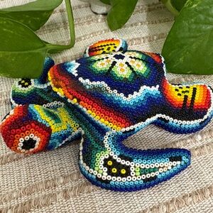 Huichol Beaded Turtle Handmade Colorful Native Art Mexico 5”